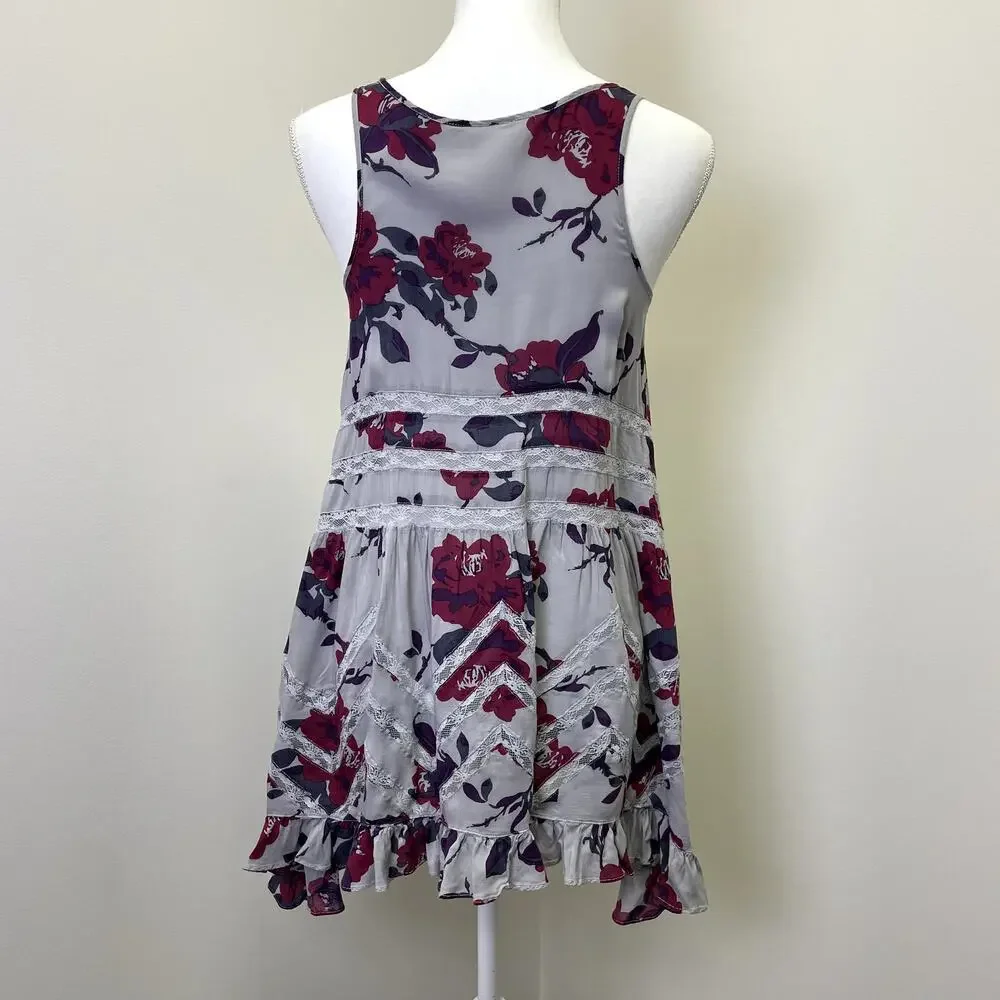 Free People Intimately Boho Floral Lace Asymmetrical Flowy Tank Top Size XS